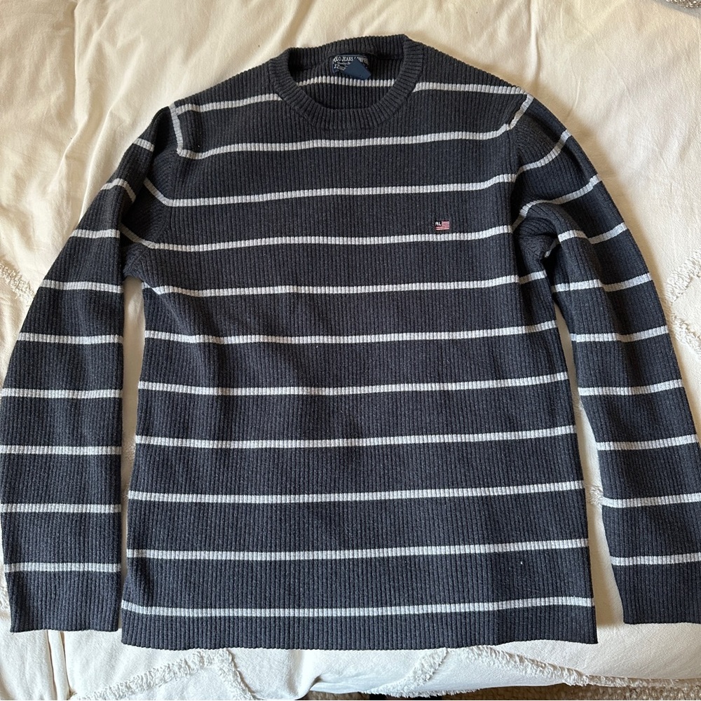 Polo Jeans Company Quality Denim Men's Gray Striped Sweater XL Ralph Lauren Mfg